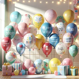 Realistic stock image of personalized event balloons.